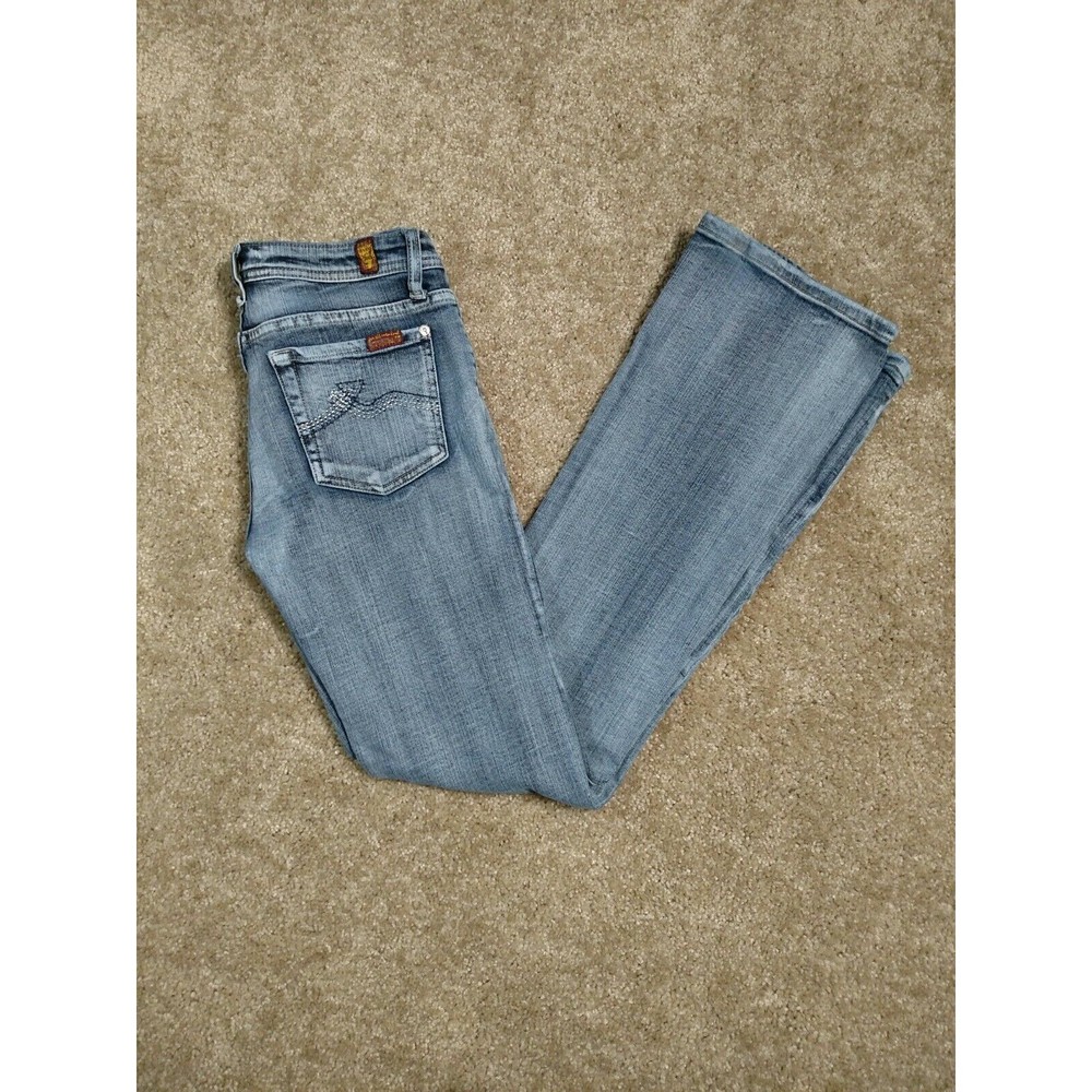 7FAM 7 For All Mankind Boot Cut Denim Blue Jean Flare Size 27 Stretch Embroidery